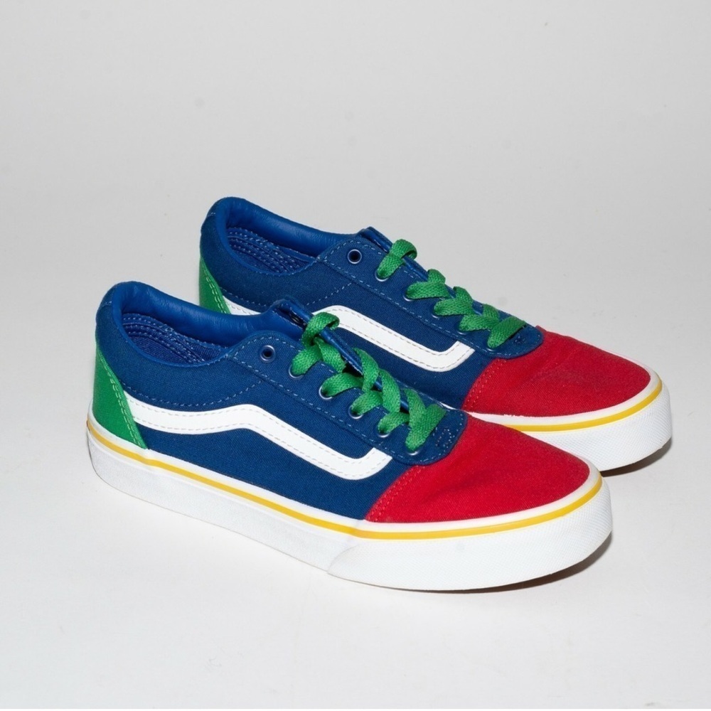 Vans Youth Old School Sneakers in Red, Blue, and Green-Youth Size 5